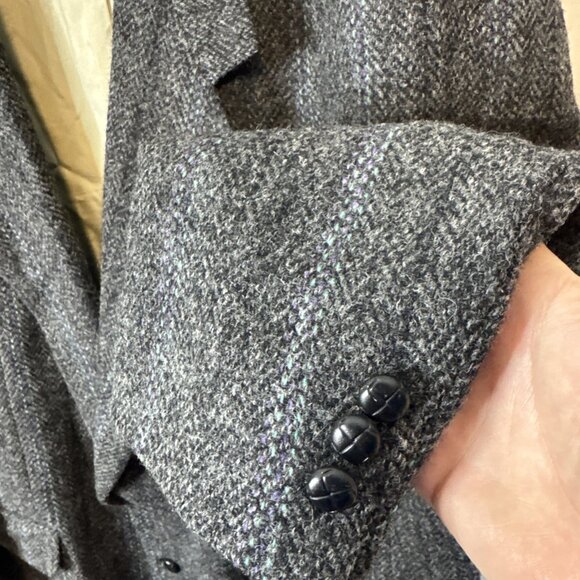 Vintage Harris Tweed Gray Herringbone Wool Sport Coat Men 46 Handwoven Scotland - Picture 2 of 9